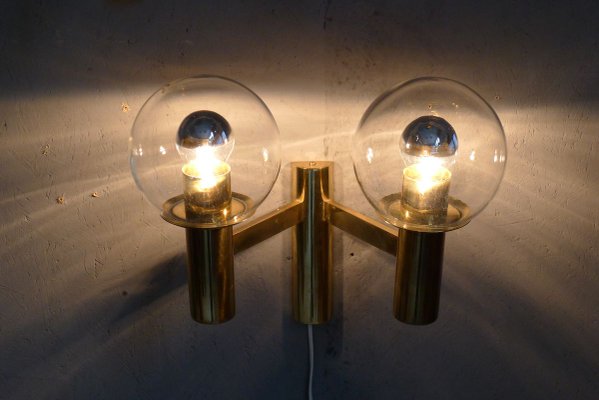 Minimalist Brass Wall Lights with Spheres in Glass from OTT International, 1960s, Set of 3-VRE-769024