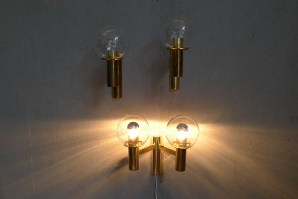 Minimalist Brass Wall Lights with Spheres in Glass from OTT International, 1960s, Set of 3-VRE-769024