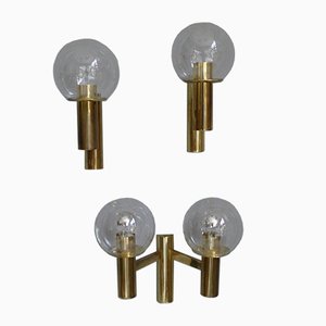 Minimalist Brass Wall Lights with Spheres in Glass from OTT International, 1960s, Set of 3-VRE-769024