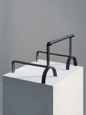 Minimalist Brutalist Wrought Iron Double Andirons, France, 1960s-NLF-2036225