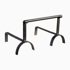 Minimalist Brutalist Wrought Iron Double Andirons, France, 1960s-NLF-2036225