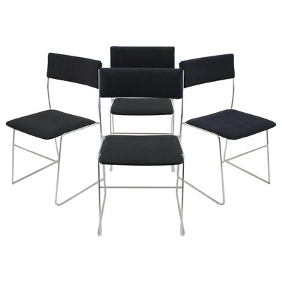 Minimalist Chrome Plated Dining Chairs, Czechoslovakia, 1970s, Set of 4-TZ-913066