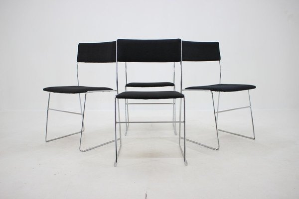 Minimalist Chrome Plated Dining Chairs, Czechoslovakia, 1970s, Set of 4-TZ-913066