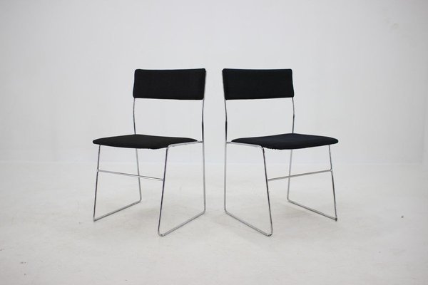 Minimalist Chrome Plated Dining Chairs, Czechoslovakia, 1970s, Set of 4-TZ-913066