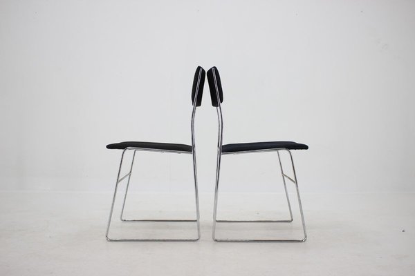 Minimalist Chrome Plated Dining Chairs, Czechoslovakia, 1970s, Set of 4-TZ-913066