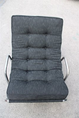 Minimalist Chrome Plated Tubular Metal and Black Fabric Lounge Chair, 1970s-EH-675997