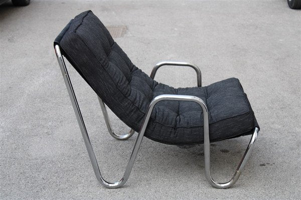 Minimalist Chrome Plated Tubular Metal and Black Fabric Lounge Chair, 1970s-EH-675997