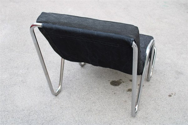 Minimalist Chrome Plated Tubular Metal and Black Fabric Lounge Chair, 1970s-EH-675997