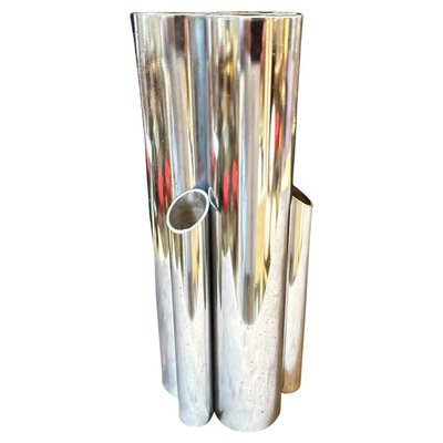 Minimalist Chromed Metal Multiple Cylinder Vase in the style of Gio Ponti, 1960s-NMK-2016527