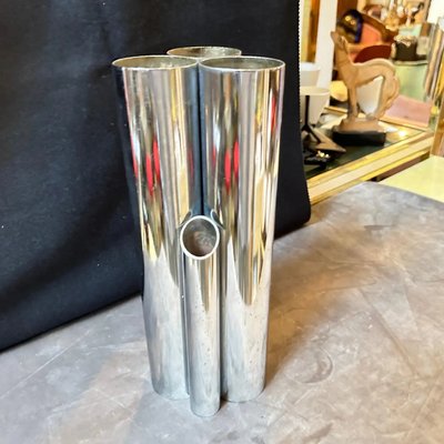 Minimalist Chromed Metal Multiple Cylinder Vase in the style of Gio Ponti, 1960s-NMK-2016527