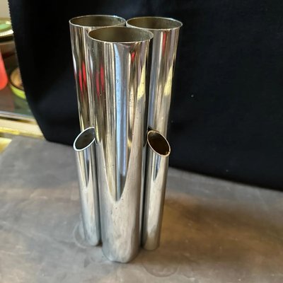 Minimalist Chromed Metal Multiple Cylinder Vase in the style of Gio Ponti, 1960s-NMK-2016527