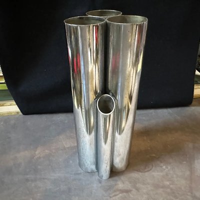 Minimalist Chromed Metal Multiple Cylinder Vase in the style of Gio Ponti, 1960s-NMK-2016527