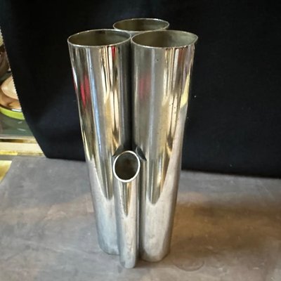 Minimalist Chromed Metal Multiple Cylinder Vase in the style of Gio Ponti, 1960s-NMK-2016527