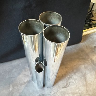 Minimalist Chromed Metal Multiple Cylinder Vase in the style of Gio Ponti, 1960s-NMK-2016527