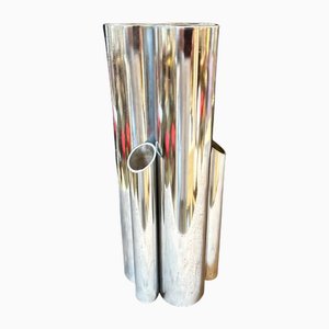 Minimalist Chromed Metal Multiple Cylinder Vase in the style of Gio Ponti, 1960s-NMK-2016527