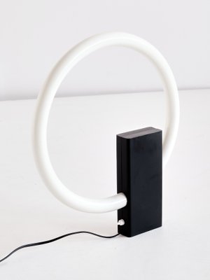 Minimalist Circular Tube Table Lamp with Black Steel Base in the style of Aldo Van den Nieuwelaar, 1970s-FMT-864792