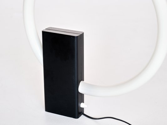 Minimalist Circular Tube Table Lamp with Black Steel Base in the style of Aldo Van den Nieuwelaar, 1970s-FMT-864792