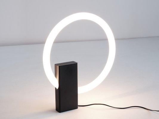 Minimalist Circular Tube Table Lamp with Black Steel Base in the style of Aldo Van den Nieuwelaar, 1970s-FMT-864792