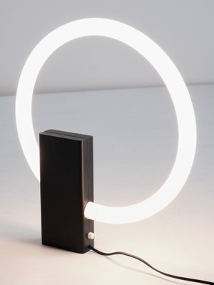 Minimalist Circular Tube Table Lamp with Black Steel Base in the style of Aldo Van den Nieuwelaar, 1970s-FMT-864792