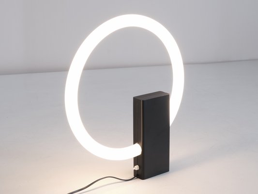 Minimalist Circular Tube Table Lamp with Black Steel Base in the style of Aldo Van den Nieuwelaar, 1970s-FMT-864792