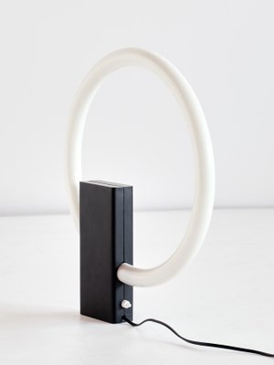 Minimalist Circular Tube Table Lamp with Black Steel Base in the style of Aldo Van den Nieuwelaar, 1970s-FMT-864792