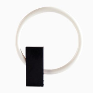 Minimalist Circular Tube Table Lamp with Black Steel Base in the style of Aldo Van den Nieuwelaar, 1970s-FMT-864792