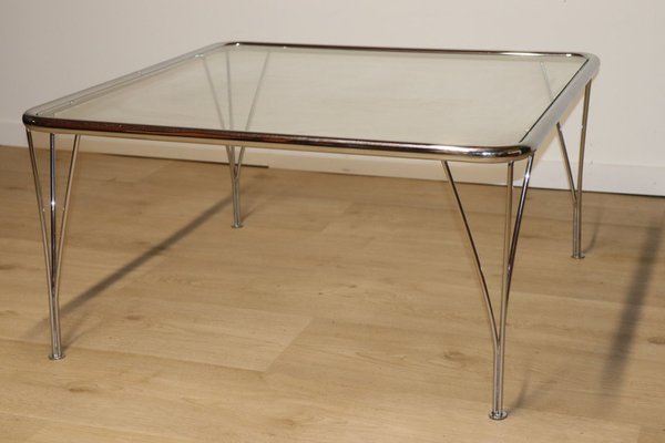 Minimalist Coffee Table in Chromed Glass and Metal, 1970s-IZV-1742570