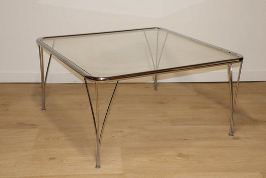 Minimalist Coffee Table in Chromed Glass and Metal, 1970s