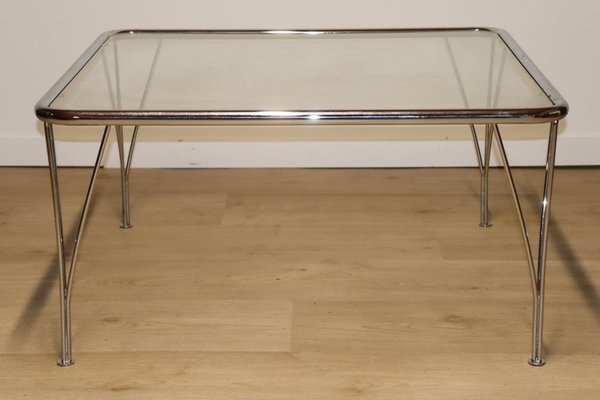 Minimalist Coffee Table in Chromed Glass and Metal, 1970s-IZV-1742570