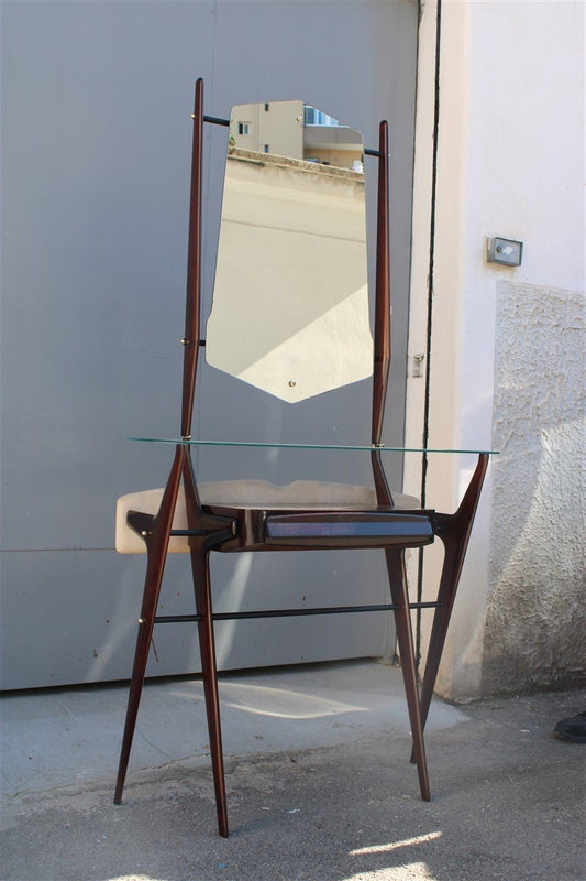 Minimalist Console with Mirror in Mahogany by Vittorio Dassi, Milan, 1950s