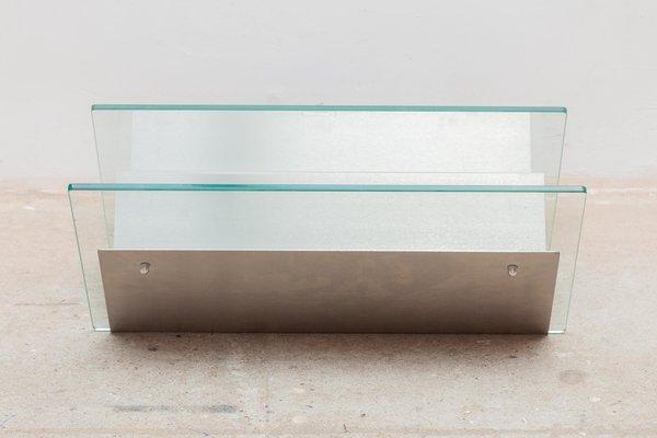 Minimalist Glass & Chrome Magazine Rack Holder by Weber, Germany, 1960s-KL-1151444