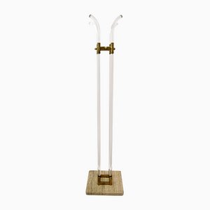 Minimalist Italian Acrylic Glass and Travertine Coat Hanger, 1960s-FER-1075526