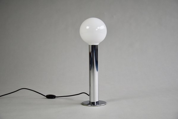 Minimalist Italian Chrome Cylinder Table Lamp, 1970s-IEI-1064995