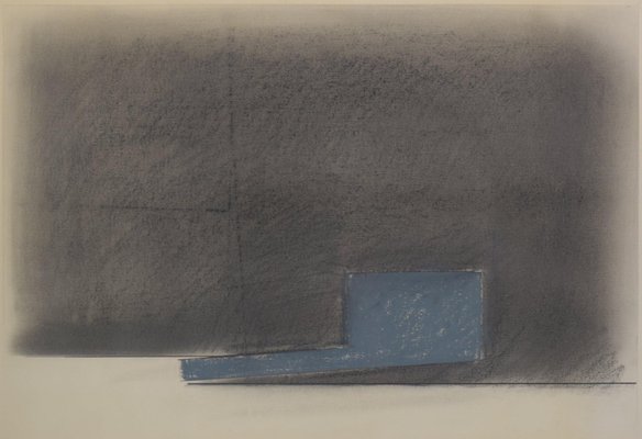 Minimalist Landscape in Grey and Blue, 1985, Pastel & Pencil on Paper-AOI-1106930