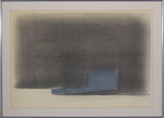 Minimalist Landscape in Grey and Blue, 1985, Pastel & Pencil on Paper-AOI-1106930