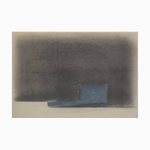 Minimalist Landscape in Grey and Blue, 1985, Pastel & Pencil on Paper-AOI-1106930