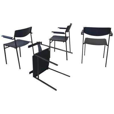 Minimalist Metal and Plywood Stackable Armchairs by Gijs Van Der Sluis, Set of 4-LL-1356767