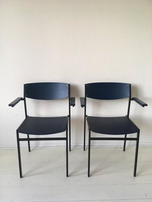 Minimalist Metal and Plywood Stackable Armchairs by Gijs Van Der Sluis, Set of 4-LL-1356767