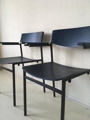 Minimalist Metal and Plywood Stackable Armchairs by Gijs Van Der Sluis, Set of 4-LL-1356767