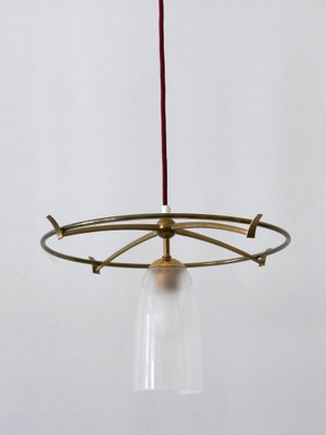 Minimalist Mid-Century Modern Brass & Glass UFO Pendant Lamp, Germany, 1950s-WPT-1063796