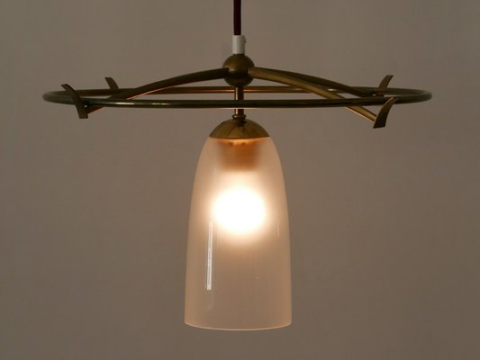 Minimalist Mid-Century Modern Brass & Glass UFO Pendant Lamp, Germany, 1950s-WPT-1063796