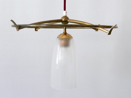 Minimalist Mid-Century Modern Brass & Glass UFO Pendant Lamp, Germany, 1950s-WPT-1063796