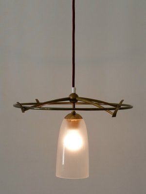 Minimalist Mid-Century Modern Brass & Glass UFO Pendant Lamp, Germany, 1950s-WPT-1063796