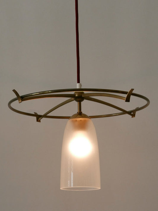 Minimalist Mid-Century Modern Brass & Glass UFO Pendant Lamp, Germany, 1950s