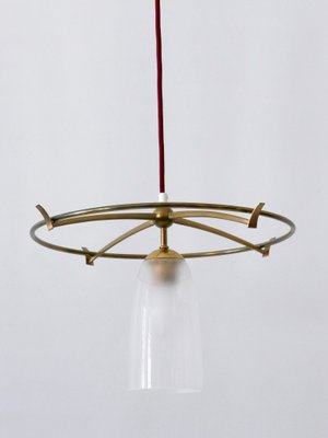 Minimalist Mid-Century Modern Brass & Glass UFO Pendant Lamp, Germany, 1950s-WPT-1063796