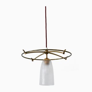 Minimalist Mid-Century Modern Brass & Glass UFO Pendant Lamp, Germany, 1950s-WPT-1063796