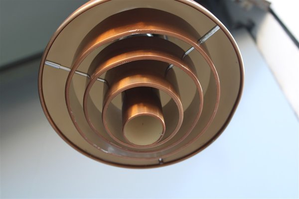 Minimalist Sculptural Copper, Wood, and Brass Ceiling Lamp from Lumi Milano, 1950s-EH-734150