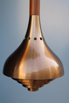 Minimalist Sculptural Copper, Wood, and Brass Ceiling Lamp from Lumi Milano, 1950s-EH-734150