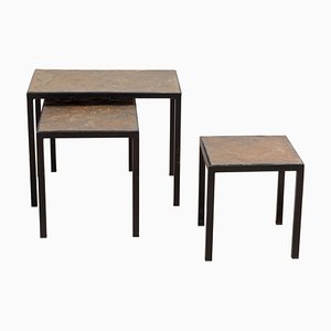 Minimalist Slate Stone and Metal Nesting Tables, Set of 3-KL-876390