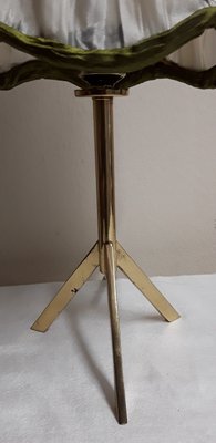 Minimalist Table Lamp with Brass Foot and Handmade Fabric Shade, 1970s-HOI-1736806